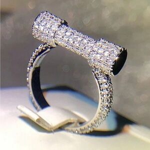 Western Horseshoe Style Ring Silver Pavé Bar Ring Cowgirl Style